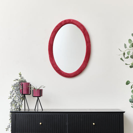 Red Oval Velvet Framed Wall Mirror 50cm x 70cm
