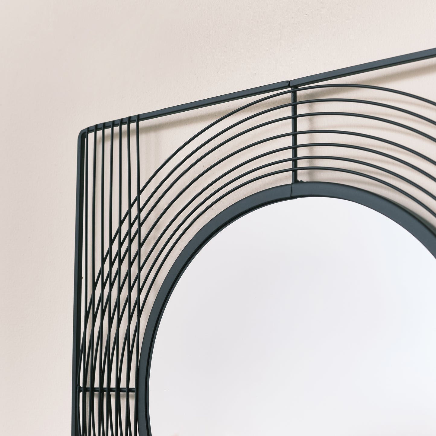 Black Wire Square Framed Round Wall Mirror 35cm x 35cm