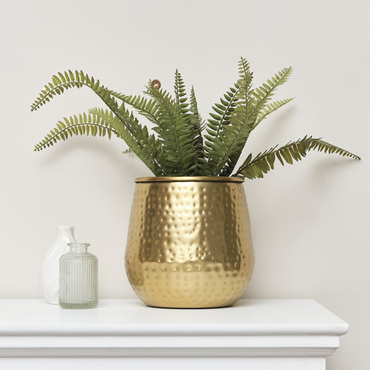 Gold Hammered Metal Planter
