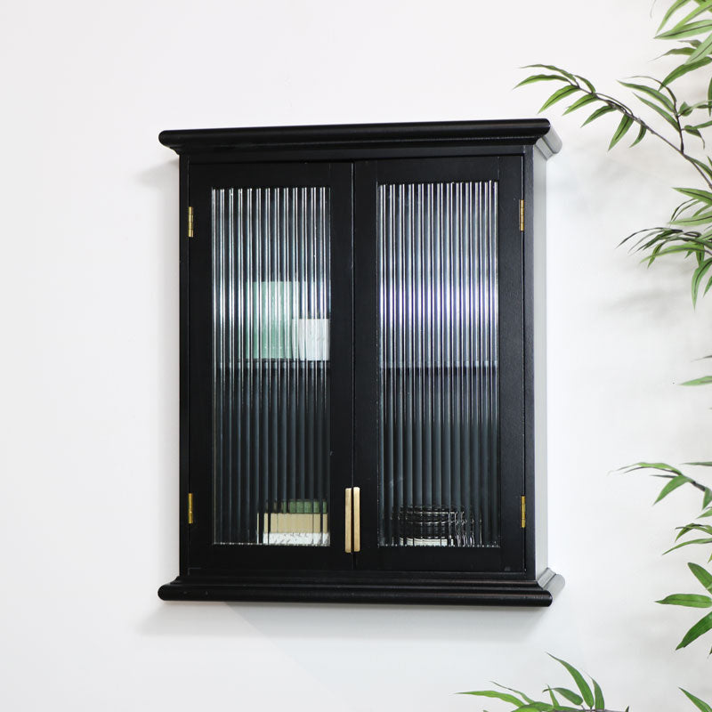 Black Reeded Glass Wall Cabinet