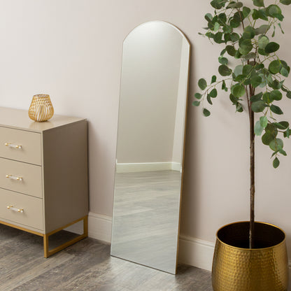 Large Full Length Gold Frameless Arched Mirror - 47cm x 142cm