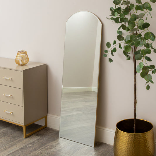  Large Full Length Gold Frameless Arched Mirror - 47cm x 142cm 