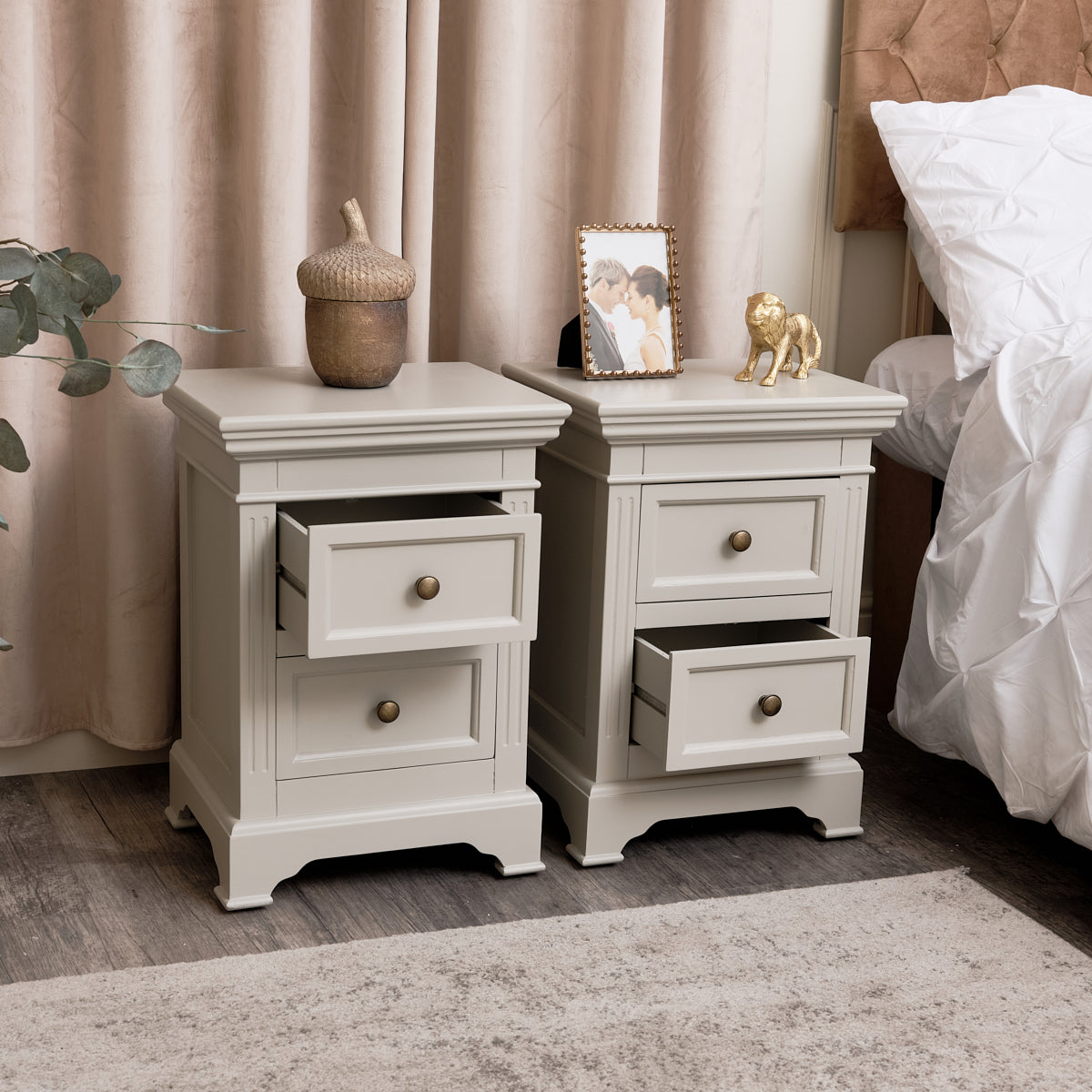 Pair of Taupe-Grey Two Drawer Bedside Tables - Daventry Taupe-Grey Range