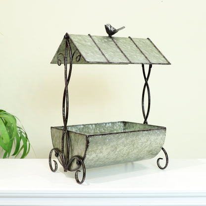 Rustic Metal Wishing Well Planter Pot