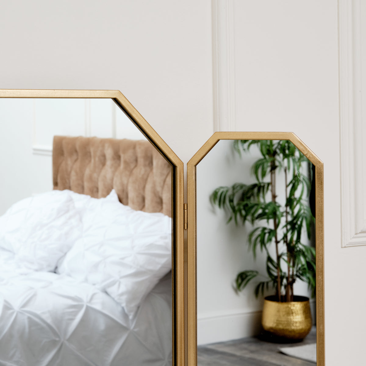 Gold Hexagon Triple Dressing Table Mirror 59cm x 82cm