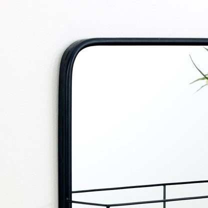 Black Mirrored Wall Shelf With Hooks