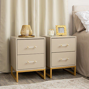 Pair of Two Drawer Bedside Tables - Liana Taupe Range