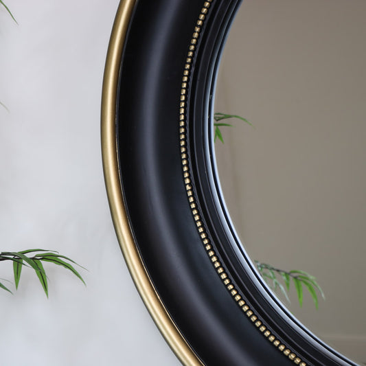  Round Black & Gold Wall Mirror 90cm x 90cm 