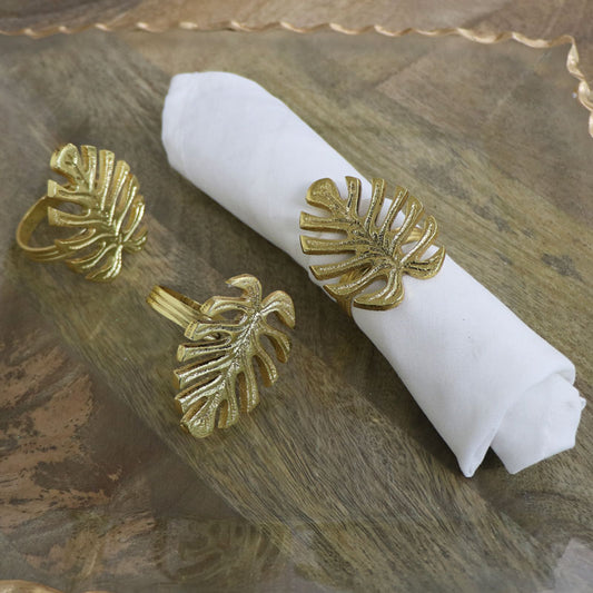  Set of 3 Gold Monstera Leaf Napkin Rings 