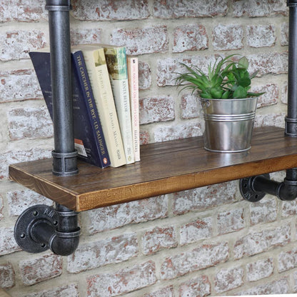 Industrial Metal & Wood Pipe Shelving Wall Unit