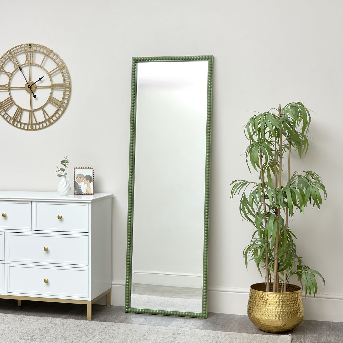 Large Rectangle Olive Green Bobbin Bobble Wall Mirror 168cm x 54cm