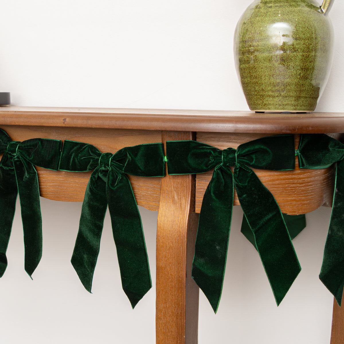 Dark Green Velvet Bow Christmas Garland Bunting - 200cm