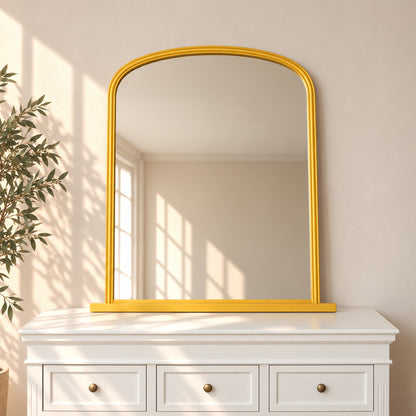 Large Metallic Gold Arched Overmantle Wall Mirror - 88cm x 99cm