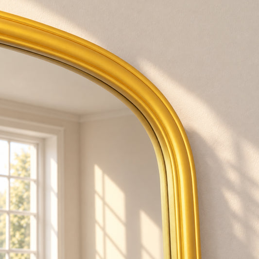  Large Metallic Gold Arched Overmantle Wall Mirror - 88cm x 99cm 
