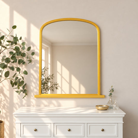  Large Metallic Gold Arched Overmantle Wall Mirror - 88cm x 99cm 
