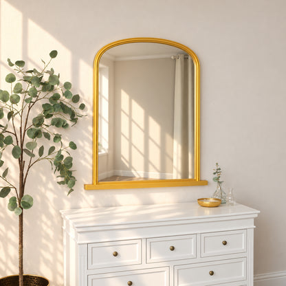 Large Metallic Gold Arched Overmantle Wall Mirror - 88cm x 99cm
