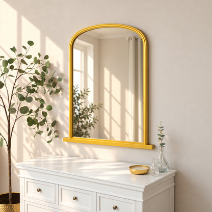 Large Metallic Gold Arched Overmantle Wall Mirror - 88cm x 99cm