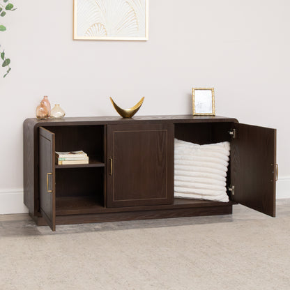 Dark Wooden 3 Door Sideboard - Kingsley Range