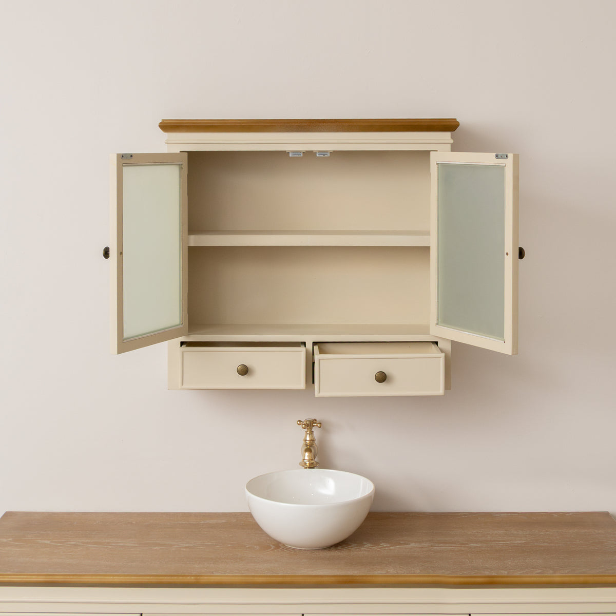 Cream & Wooden Wall Cabinet with Drawers - Claudia Range
