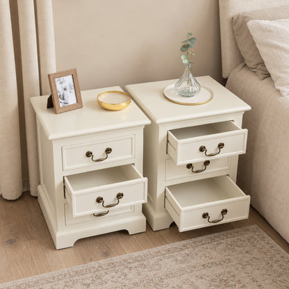 Pair of Ivory 3 Drawer Bedside Tables - Charlotte Ivory Range