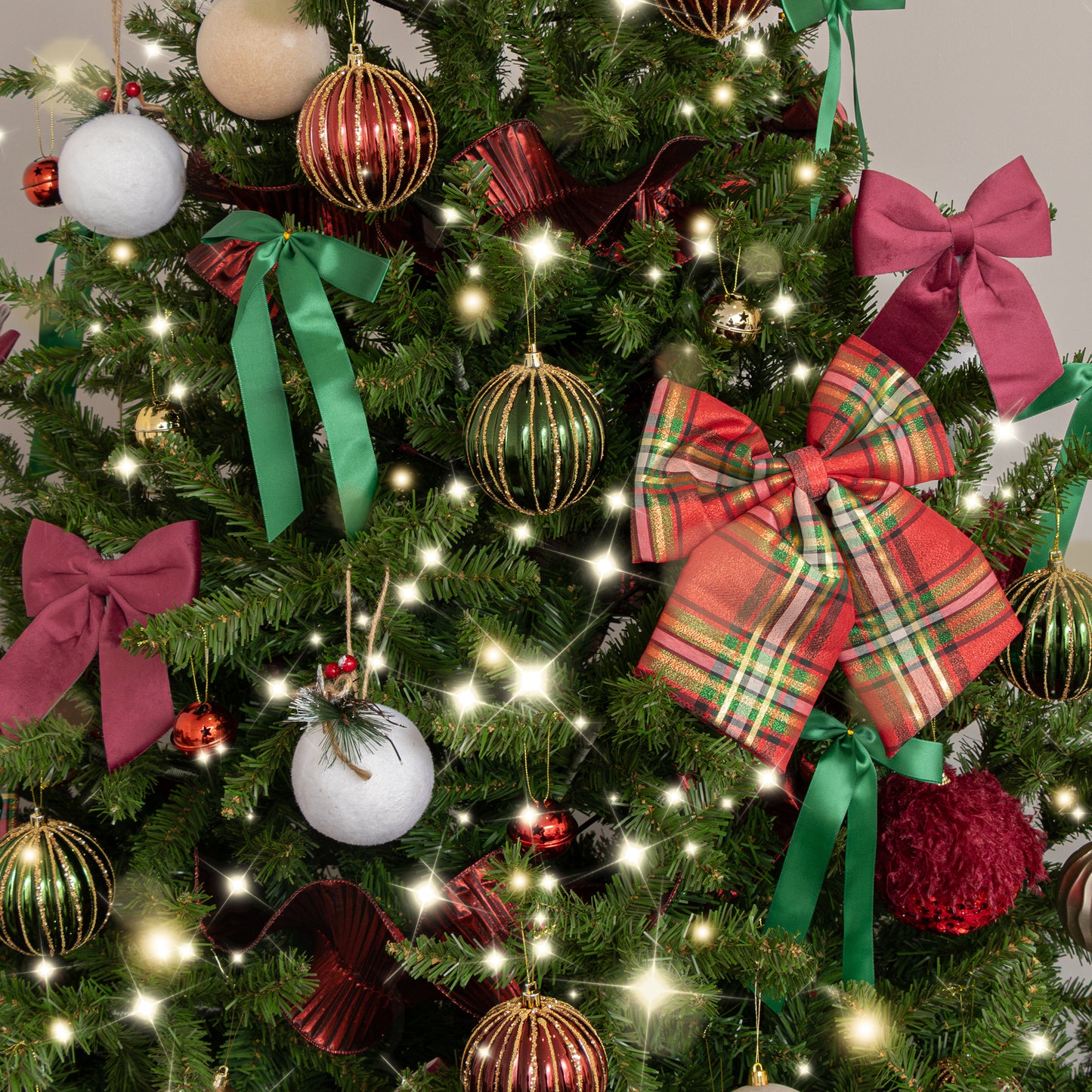 Set of 3 Red Glitter Striped Reeded Hanging Christmas Baubles - 8cm