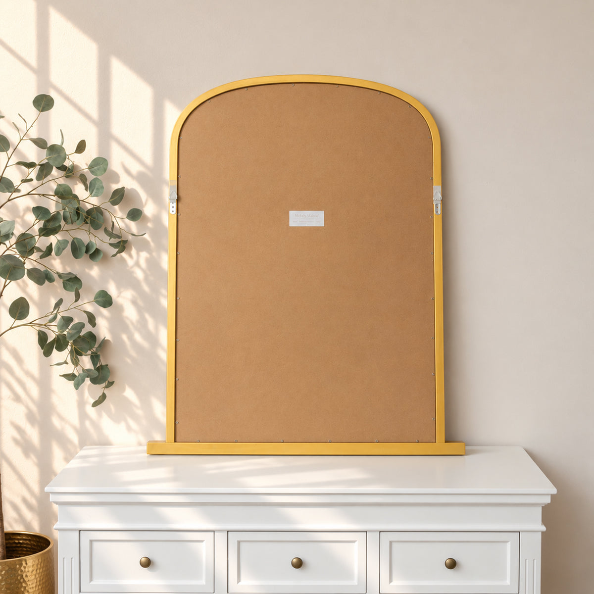 Large Metallic Gold Arched Overmantle Wall Mirror - 88cm x 99cm