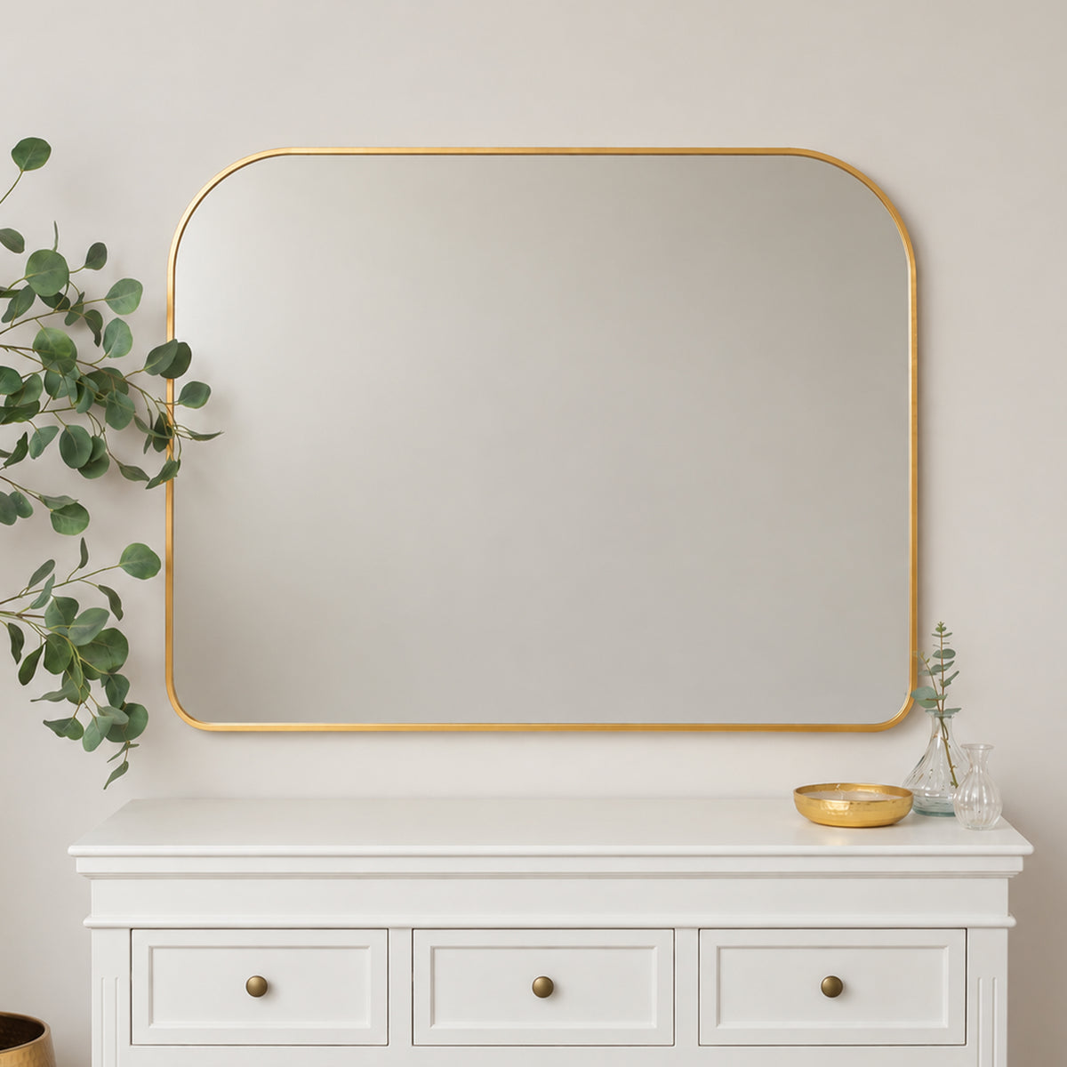Large Gold Curved Arched Wall Mirror - 110cm x 90cm