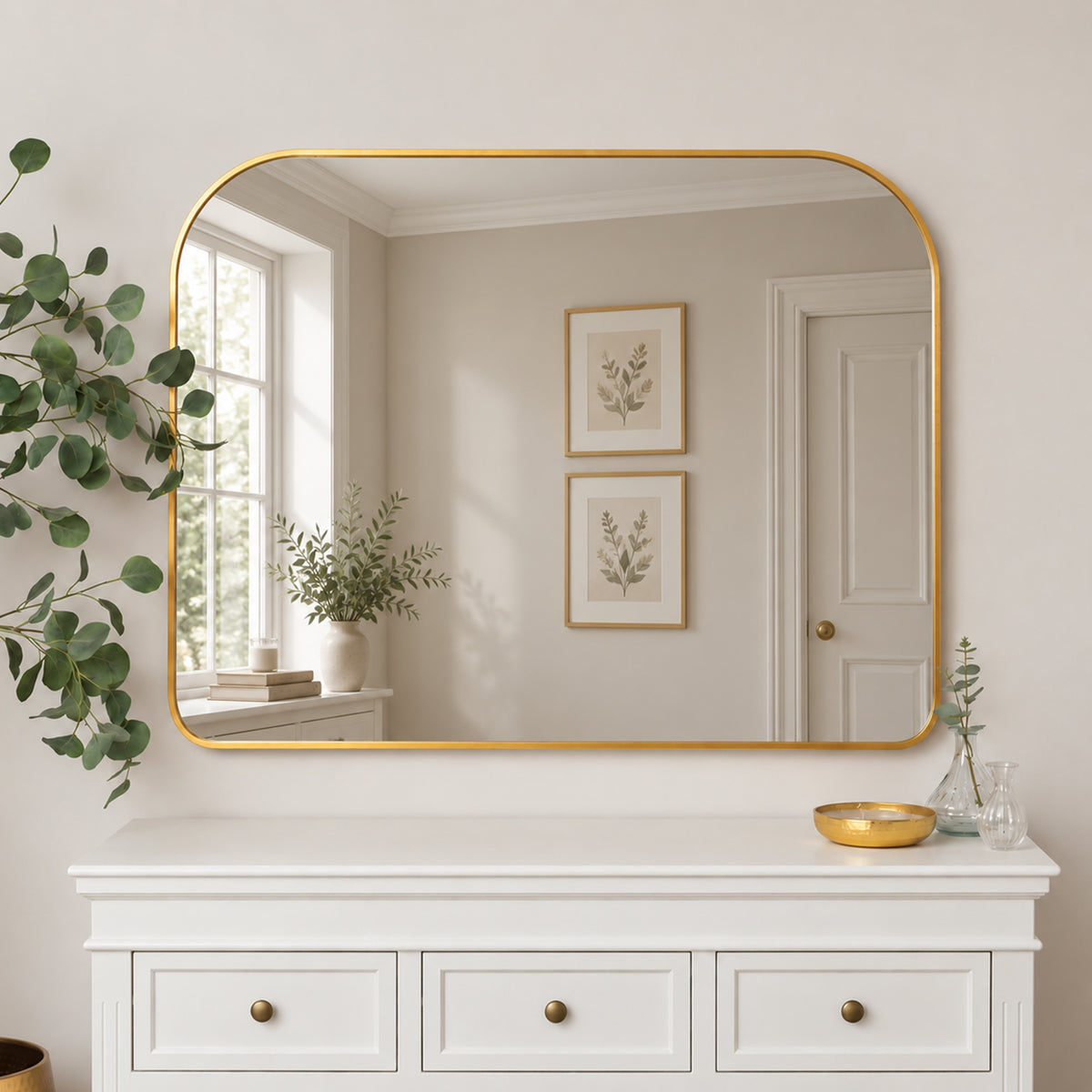 Large Gold Curved Arched Wall Mirror - 110cm x 90cm