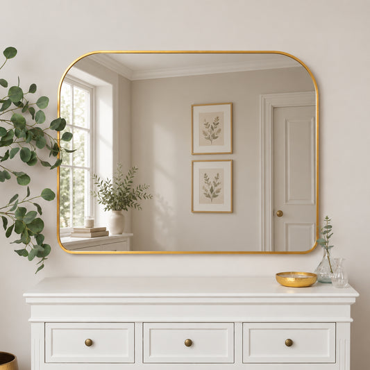  Large Gold Curved Arched Wall Mirror - 110cm x 90cm 