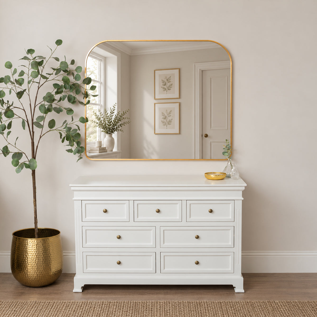 Large Gold Curved Arched Wall Mirror - 110cm x 90cm