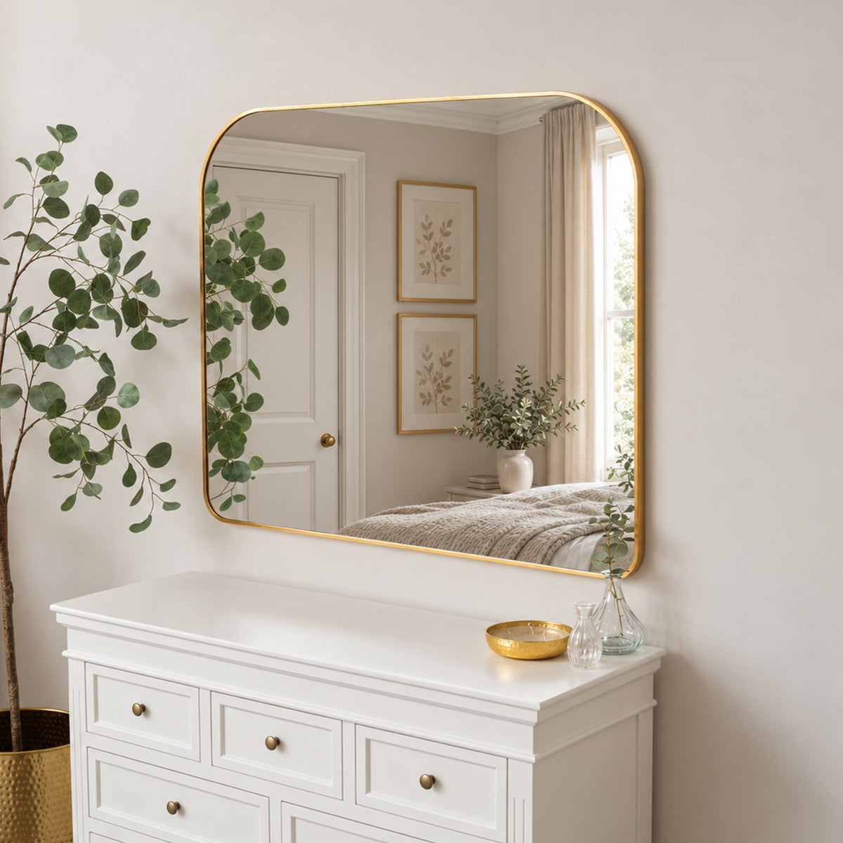 Large Gold Curved Arched Wall Mirror - 110cm x 90cm