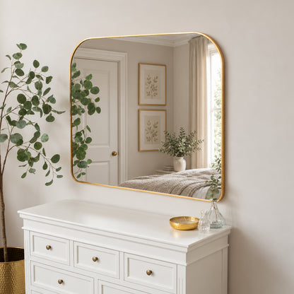 Large Gold Curved Arched Wall Mirror - 110cm x 90cm