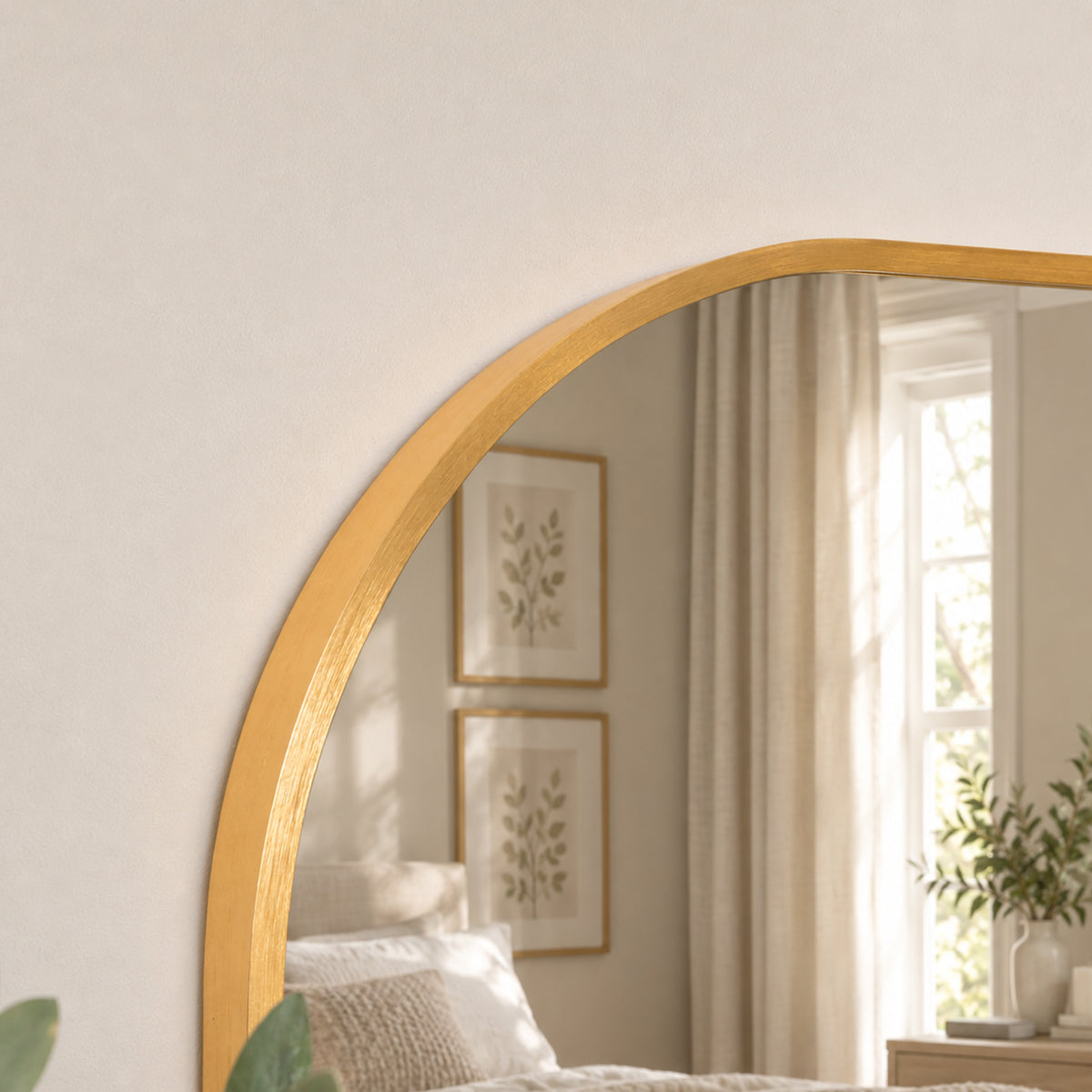 Large Gold Curved Arched Wall Mirror - 110cm x 90cm