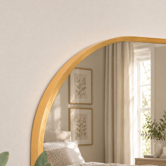  Large Gold Curved Arched Wall Mirror - 110cm x 90cm 
