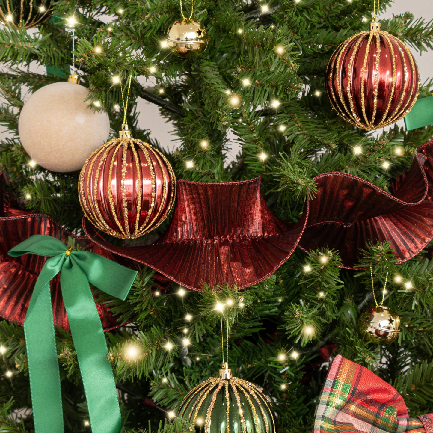 Dark Red Metallic Ruffle Christmas Tree Ribbon - 270cm (2.7m / 106.3')