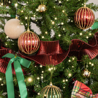 Dark Red Metallic Ruffle Christmas Tree Ribbon - 270cm (2.7m / 106.3')