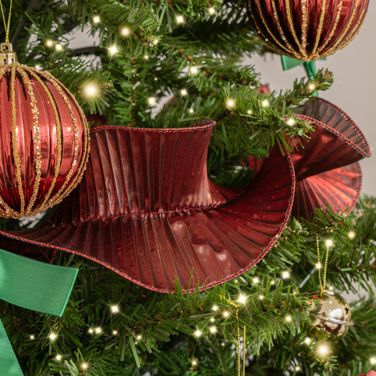 Dark Red Metallic Ruffle Christmas Tree Ribbon - 270cm (2.7m / 106.3')