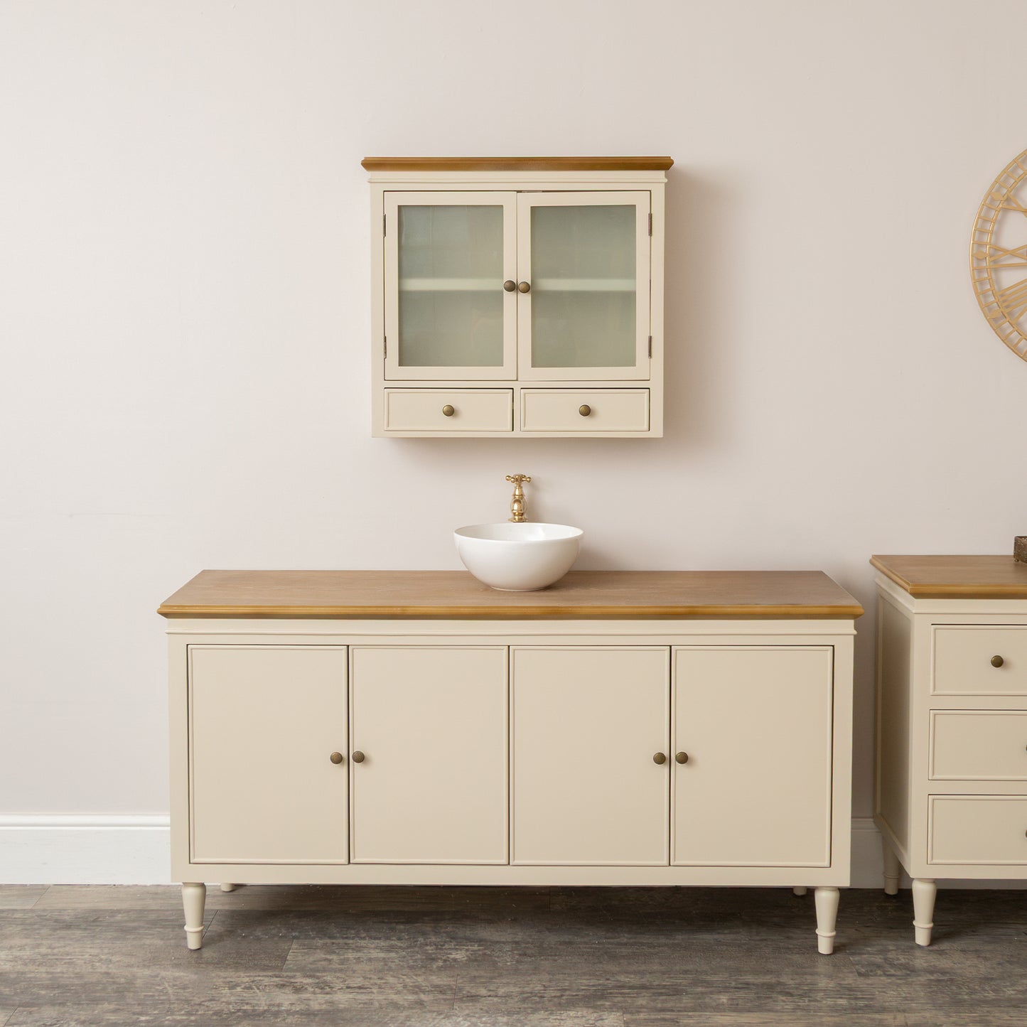 Cream & Wooden Wall Cabinet with Drawers - Claudia Range