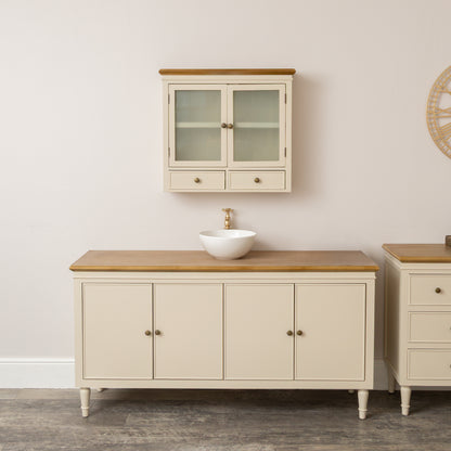 Cream & Wooden Wall Cabinet with Drawers - Claudia Range