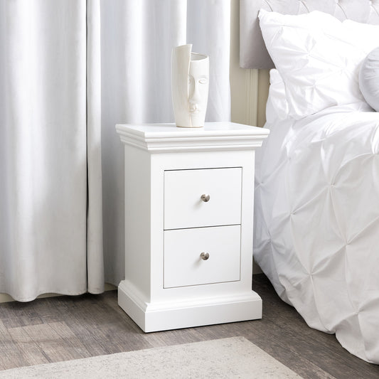  White 2 Drawer Bedside Table - Slimline Haxey White Range 