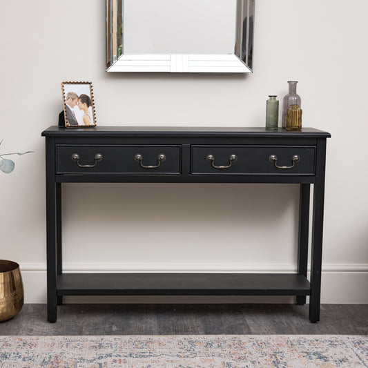  Large Black 2 Drawer Console Table 