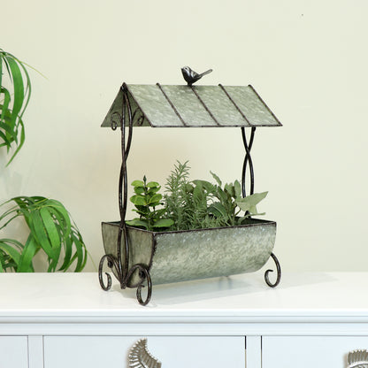 Rustic Metal Wishing Well Planter Pot