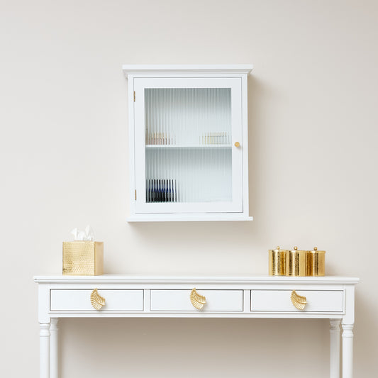  White Reeded Glass Fronted Wall Cabinet 