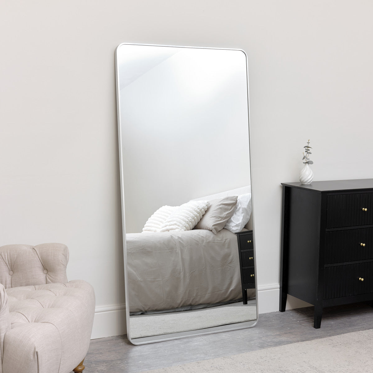 Large Silver Curved Framed Wall / Leaner Mirror 160cm x 80cm