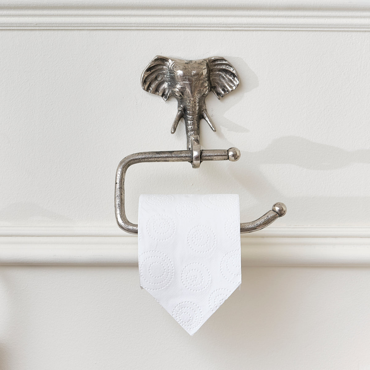 Metallic Silver Elephant Toilet Roll Holder