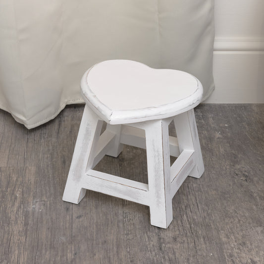  Small White Mango Wood Heart Stool 