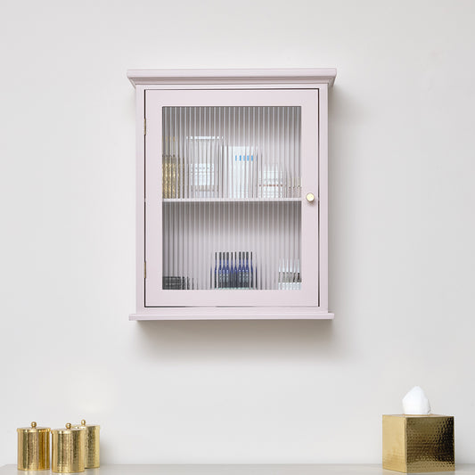  Pink Reeded Glass Fronted Wall Cabinet 