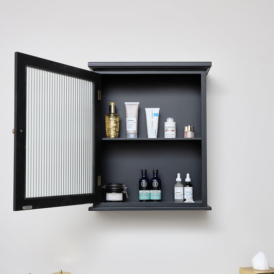  Black Reeded Glass Fronted Wall Cabinet 