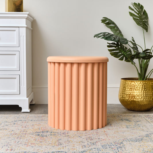  Apricot Wooden Fluted Storage Stool / Side Table 