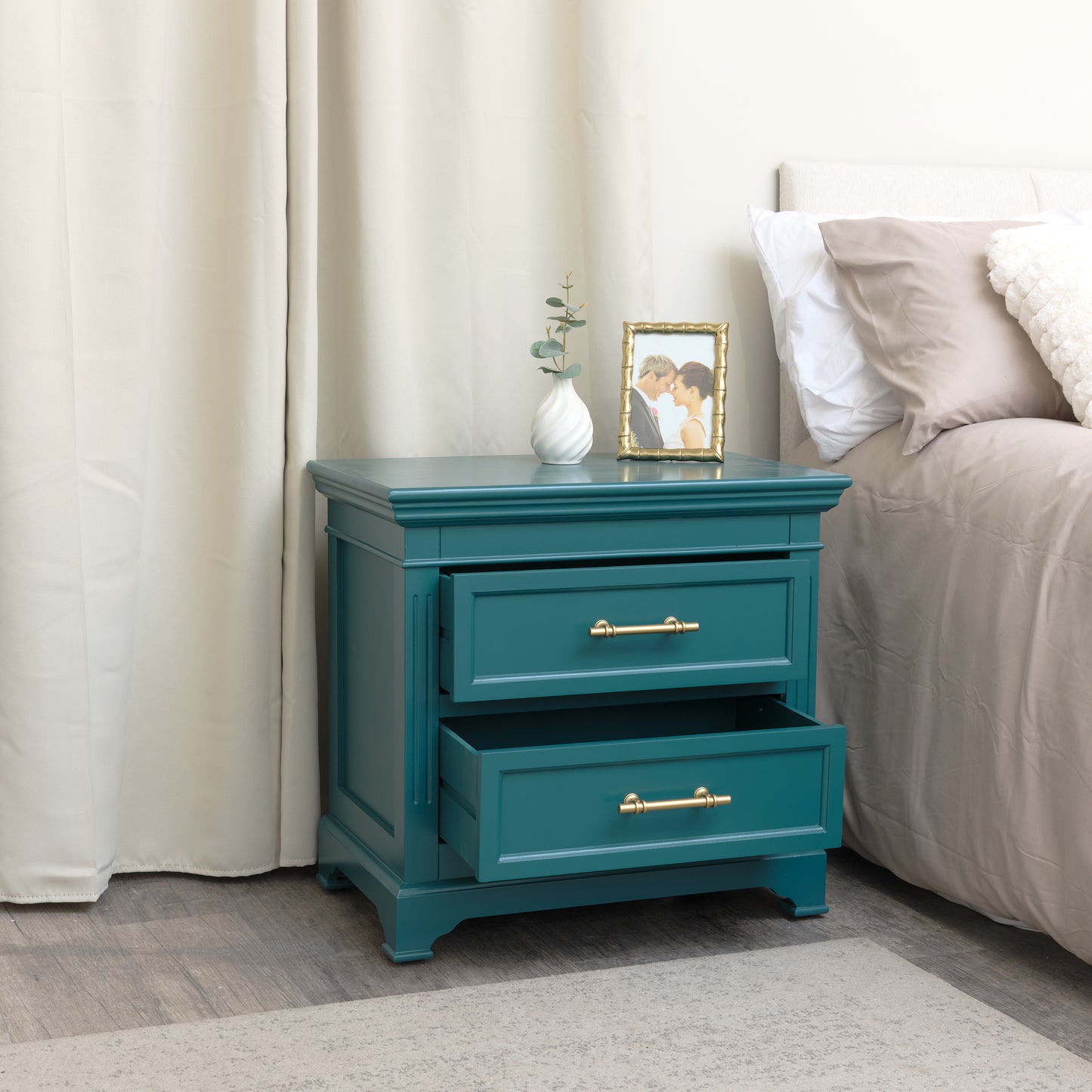 2 Drawer Large Teal Bedside Table